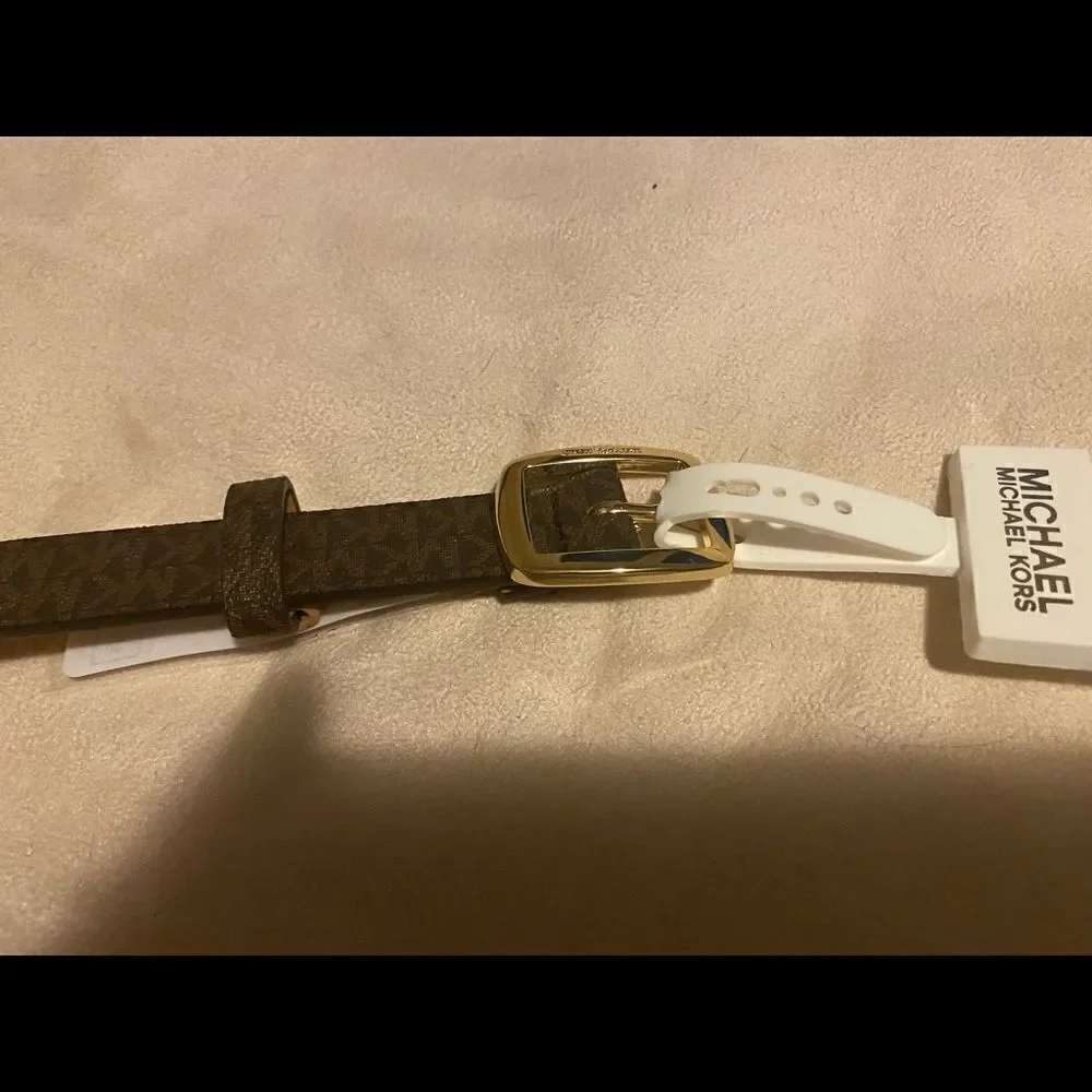 Women's MK Signature Belt Brown Leather Gold
